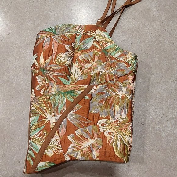 CIDER Women's Floral Spaghetti Straps Corset/Bustier- Brown/Bronze/Green Medium - Picture 9 of 10